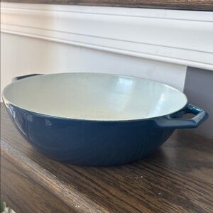 Vintage Nacco enameled cast iron pot, blue, handles, 2.5 qts, Denmark, MCM